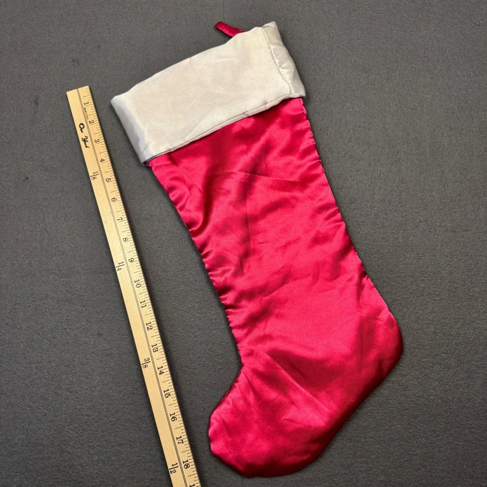 Disney Tinkerbell Christmas Stocking Glitter Pink White Embroidered 2009 19in‎